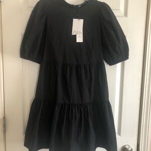Zara Black Tiered Puff Sleeve  Dress 👗